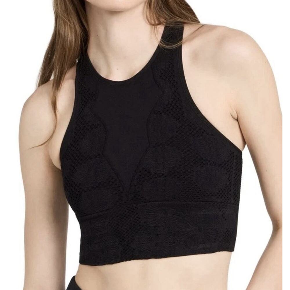 Free People FP Movement Seamless Sports Bra Size XS/S Black Floral Racerback Top